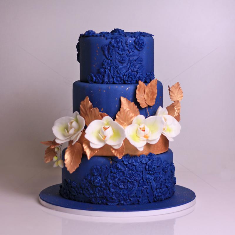 Tort personalizat Albastru cu Orhidee