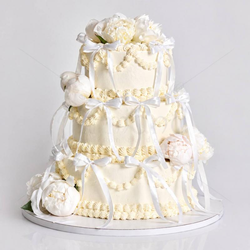 Tort Nunta Frosting White Pearl si Bujori