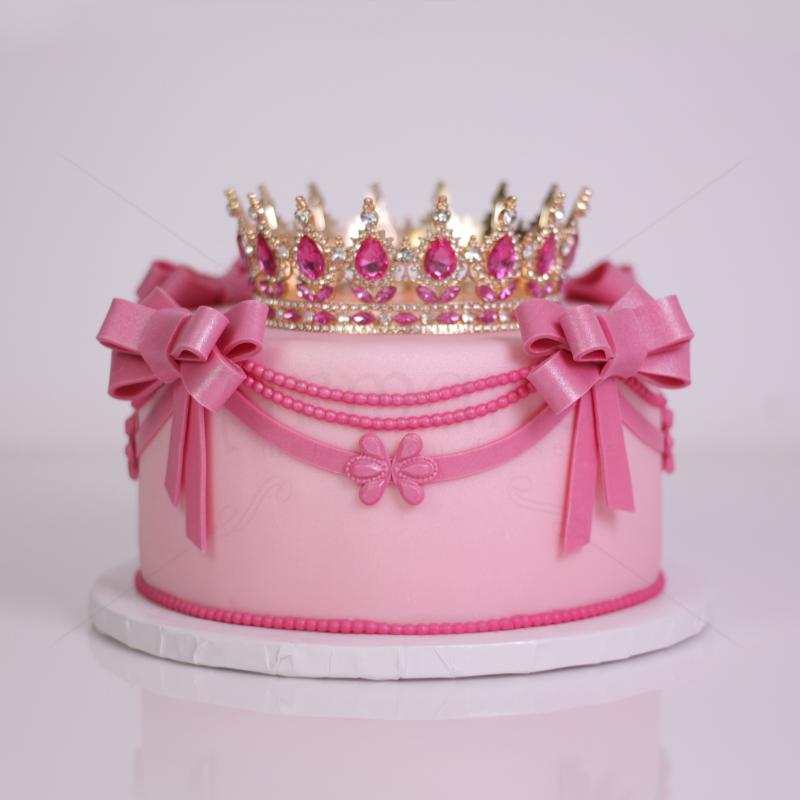 Tort Personalizat cu Coronita si Funde Royal Pink 